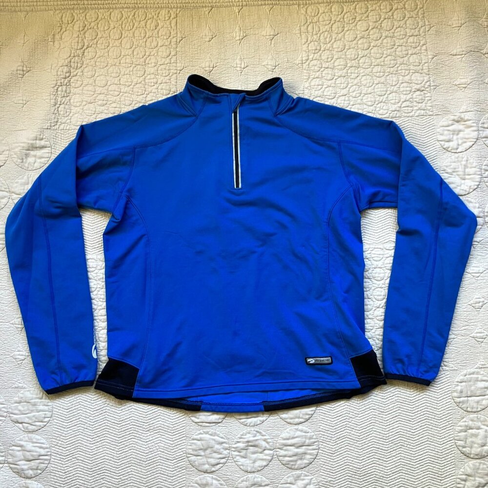 Blue Brooks Running Women's  Sz. L 1/4 Zip Long Sleeve, rear pockets, awesome